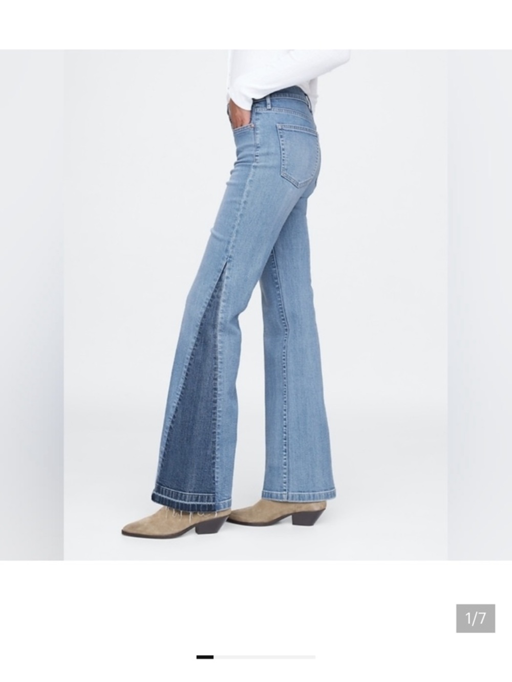 GAP High Rise Patched '70s Flare Jeans Light Indigo 14